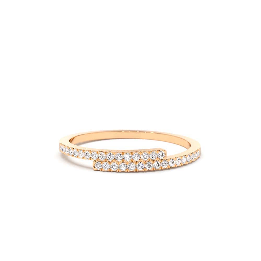 Cross Over Diamond Stackable Ring in 14K Gold — view 2