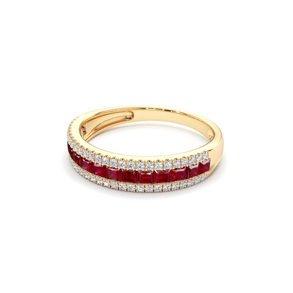 Half Eternity Square Ruby Anniversary Ring in 14K Gold — view 2