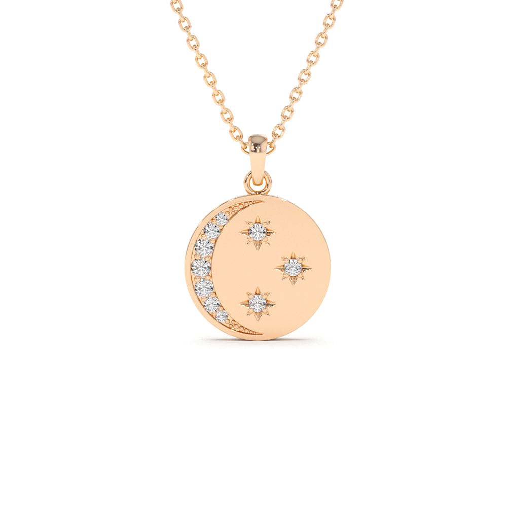 Diamond Moon and Crescent Pendant in 14K Gold — view 4