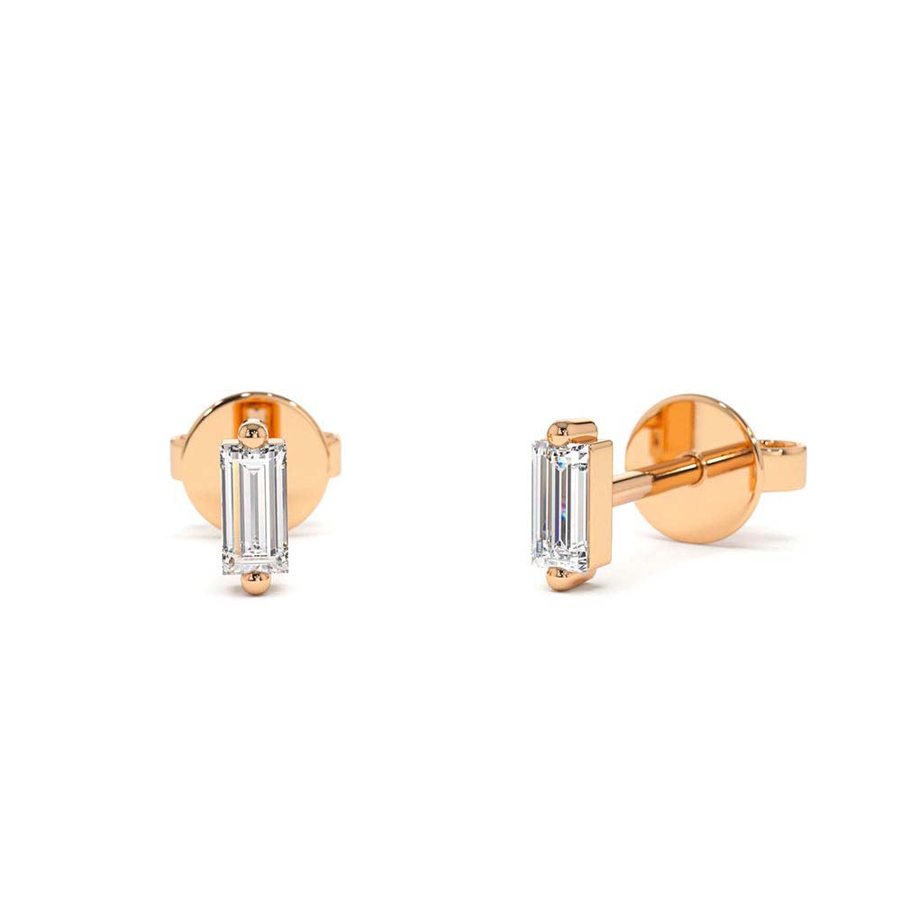 Mini Baguette Diamond Studs in 14K Gold — view 4