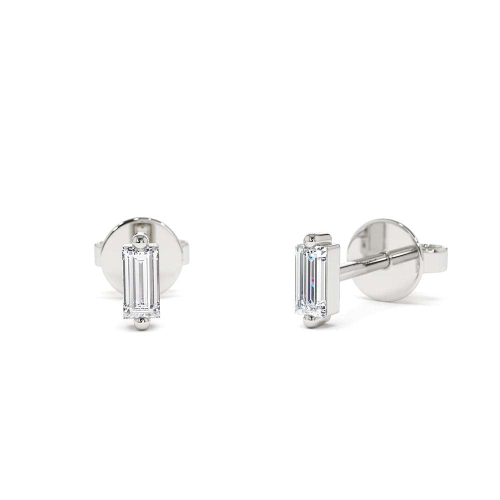 Mini Baguette Diamond Studs in 14K Gold — view 3