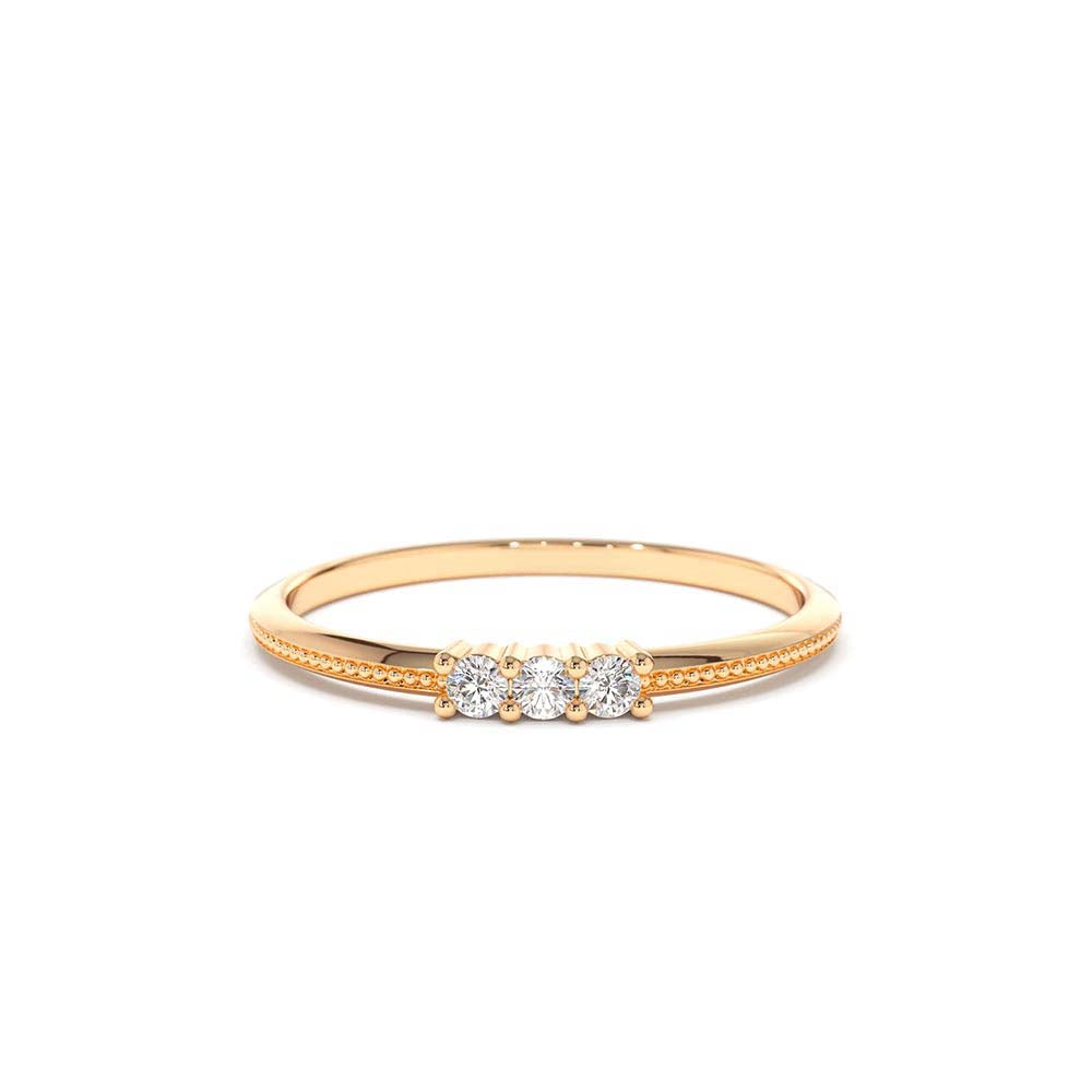 3 Stone Beaded Diamond Ring in 14K Gold — view 5