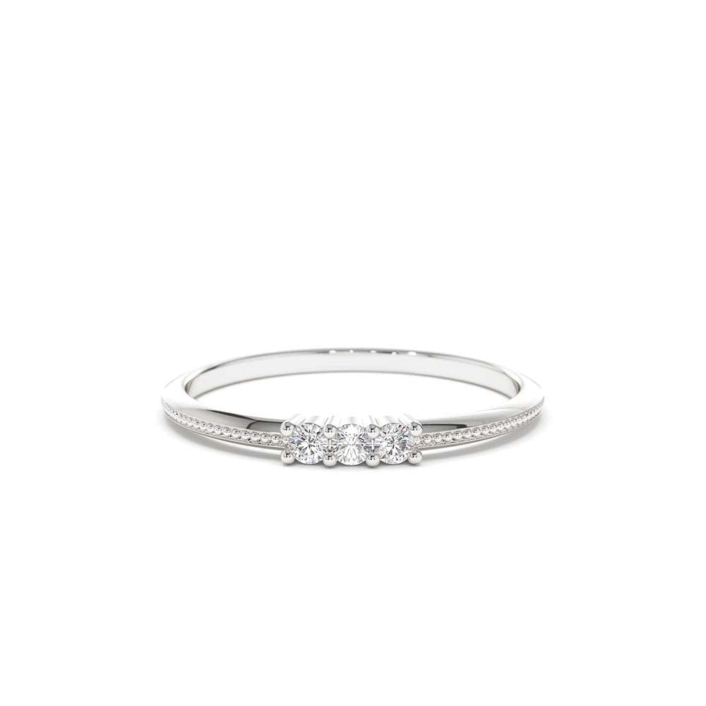 3 Stone Beaded Diamond Ring in 14K Gold — view 4