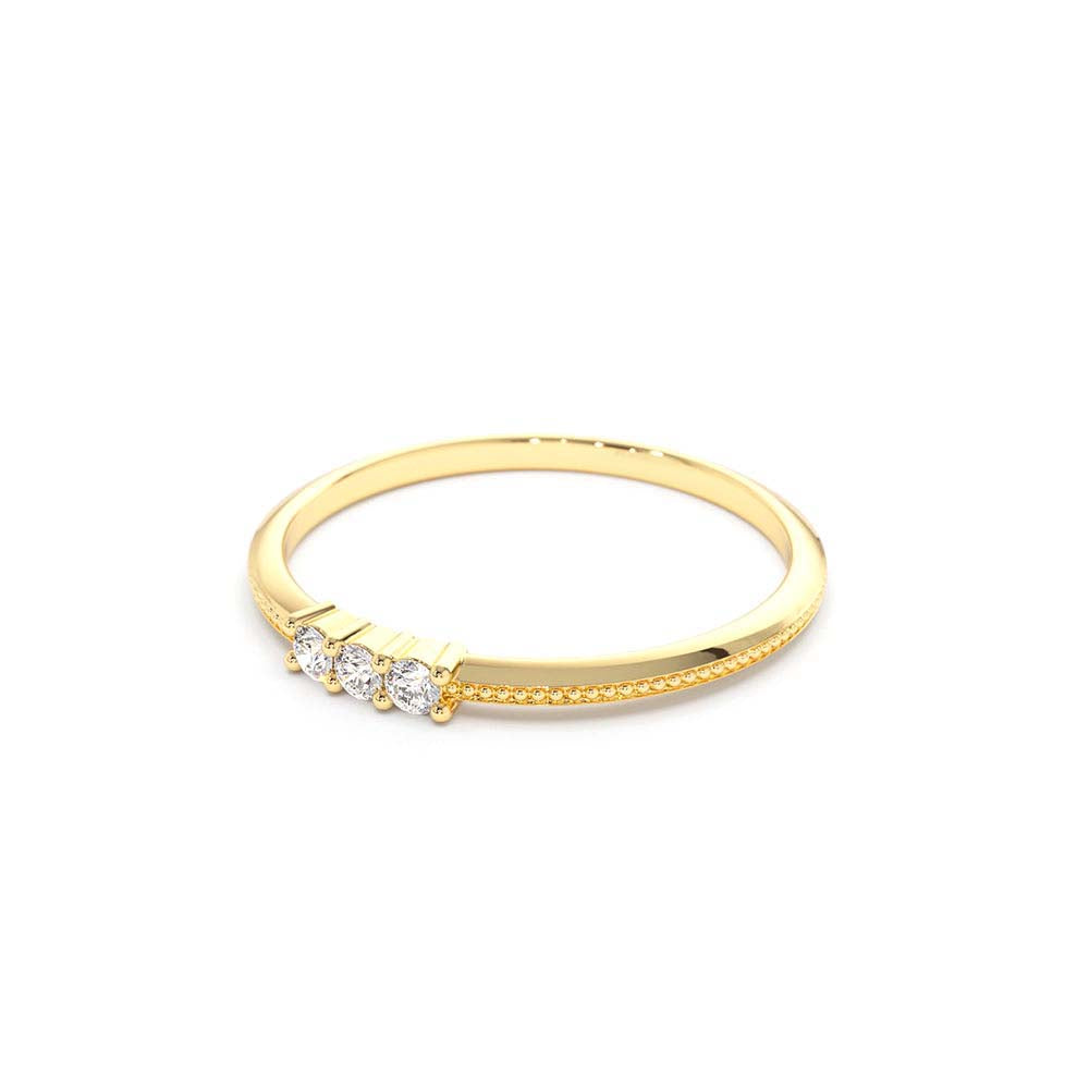 3 Stone Beaded Diamond Ring in 14K Gold — view 2