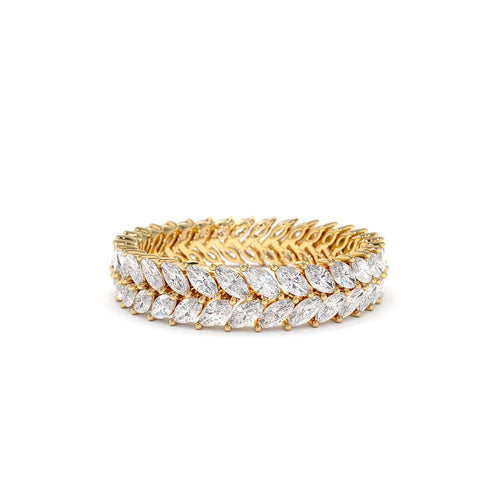 Double Row Marquise Diamond Anniversary Ring in 14K Gold — view 1