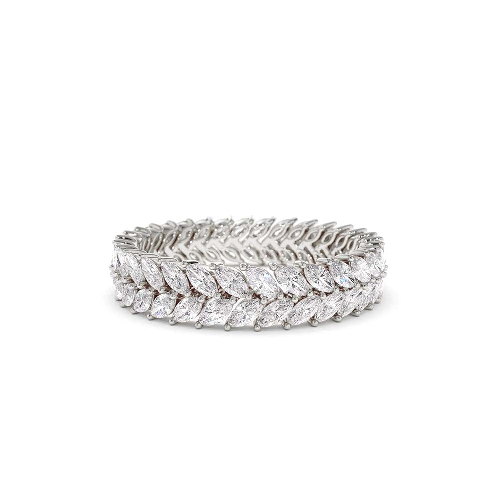Double Row Marquise Diamond Anniversary Ring in 14K Gold — view 4