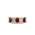 Baguette & Round Diamond with Genuine Ruby Ring in 14K Gold — view 1
