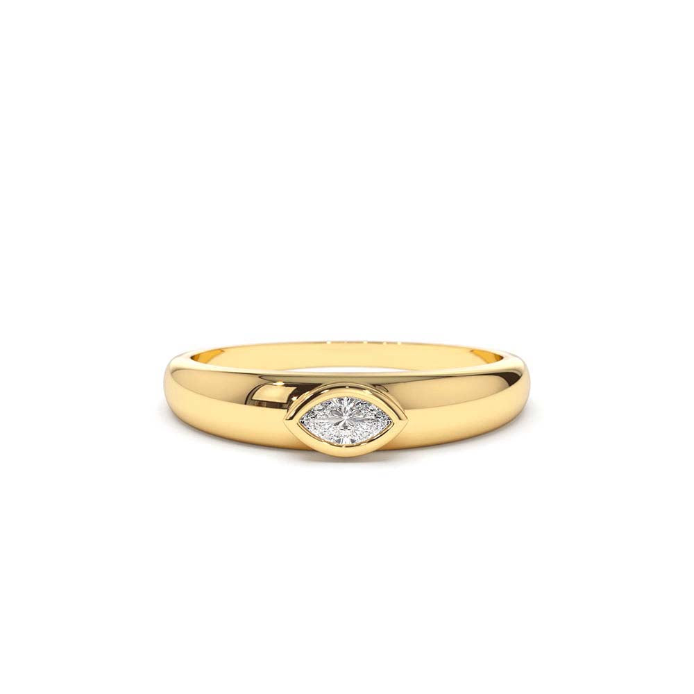 Dome Bezel Setting Marquise Diamond Solitaire Ring in 14K Gold — view 1