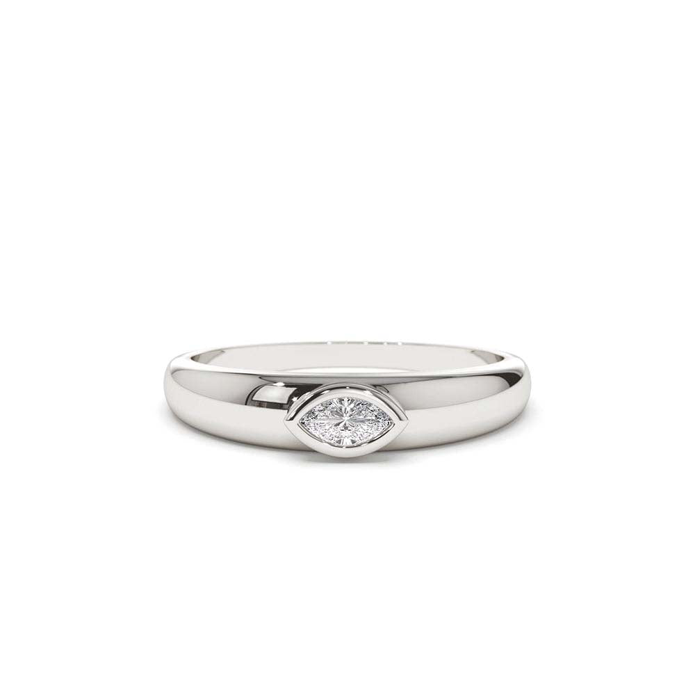 Dome Bezel Setting Marquise Diamond Solitaire Ring in 14K Gold — view 4