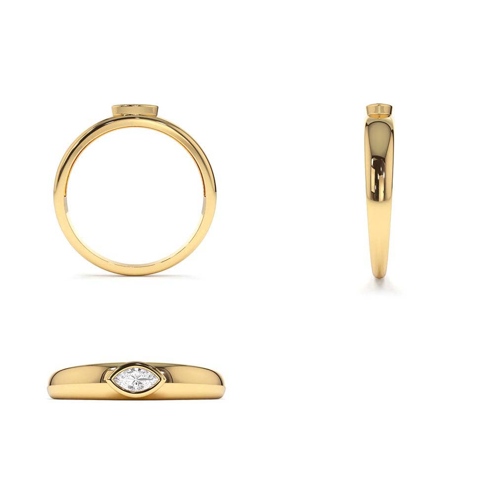 Dome Bezel Setting Marquise Diamond Solitaire Ring in 14K Gold — view 3