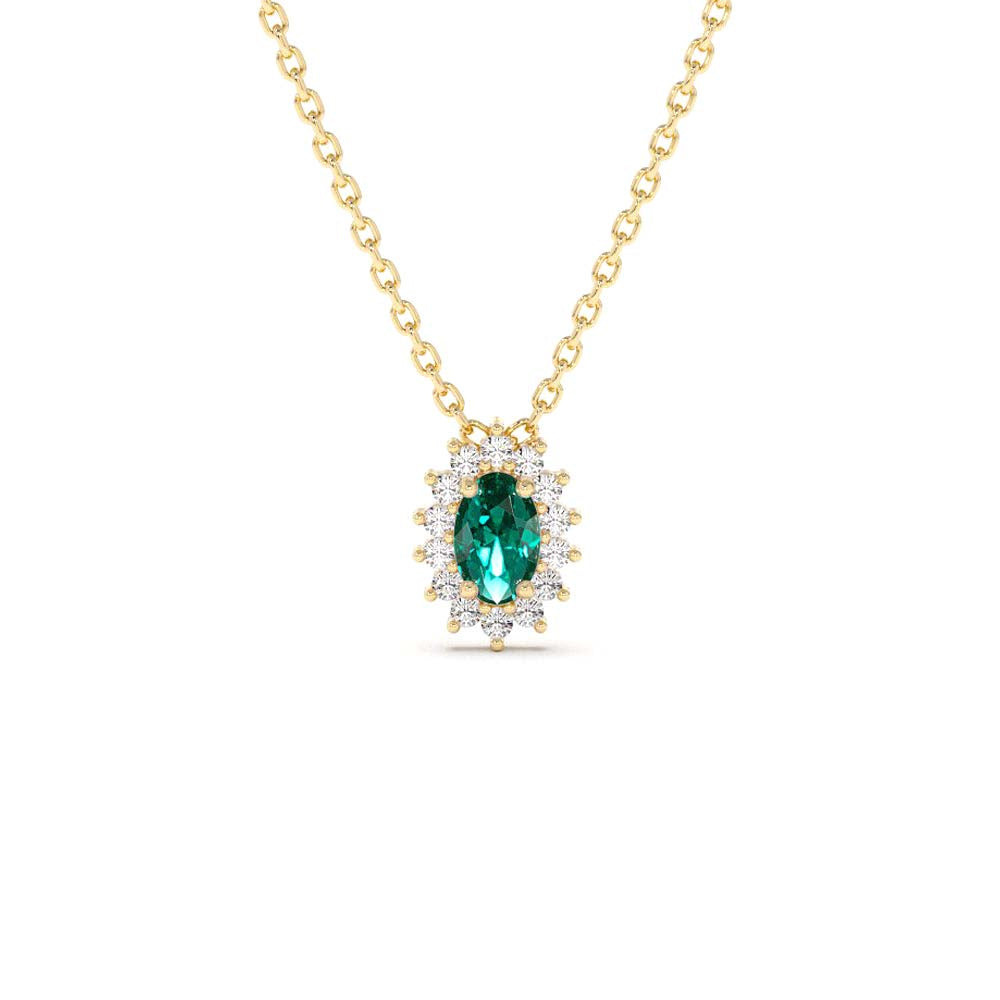 Emerald Necklace with Halo Diamonds in 14K Gold — view 1