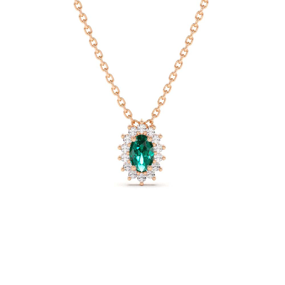 Emerald Necklace with Halo Diamonds in 14K Gold — view 4