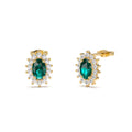 Emerald Earrings with Halo Diamonds in 14K Gold — view 1
