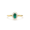Emerald Ring with Halo Diamonds in 14K Gold — view 1