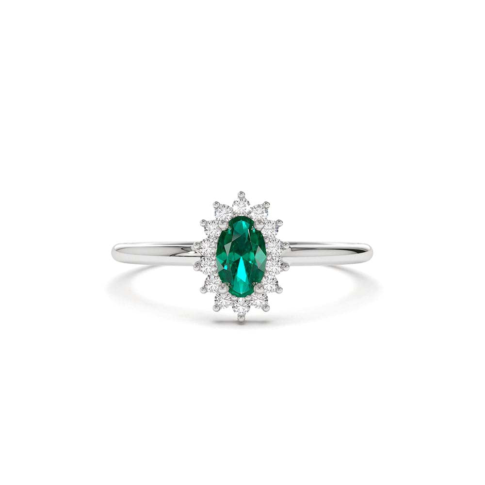 Emerald Ring with Halo Diamonds in 14K Gold — view 4