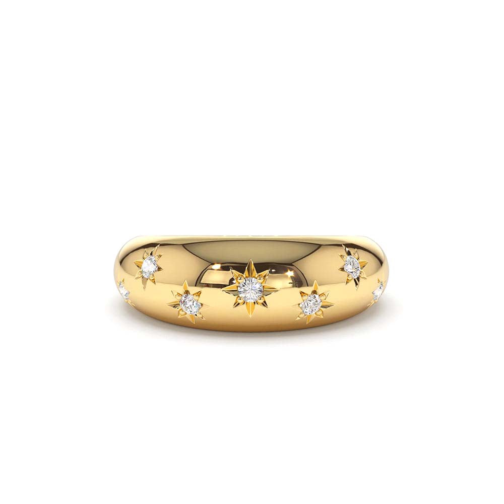 6MM Dome Star Setting Diamond Ring in 14K Gold — view 1