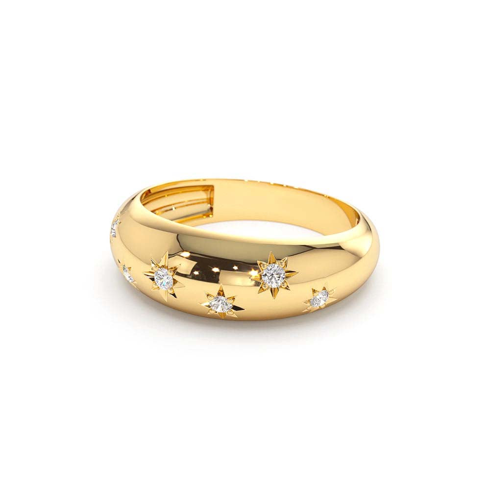 6MM Dome Star Setting Diamond Ring in 14K Gold — view 2