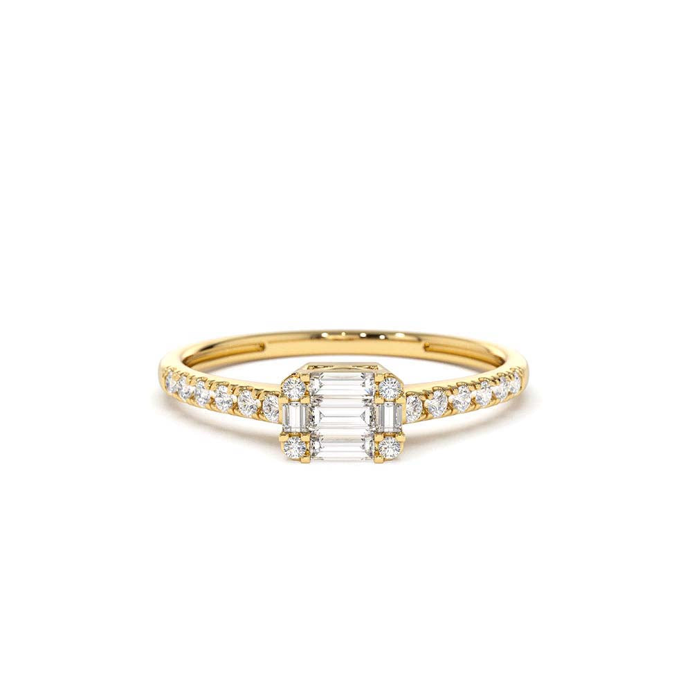 Illusion Setting East to West Baguette Diamond Ring in 14K Gold — view 1