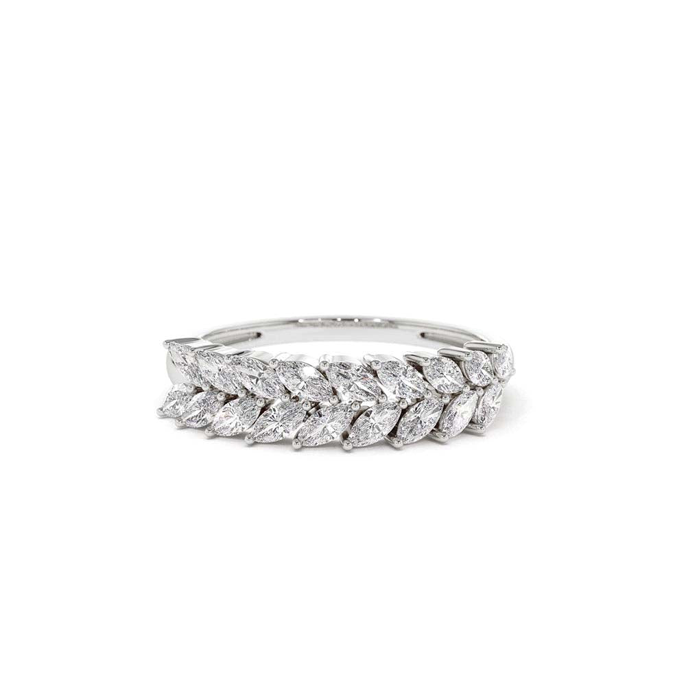 Half Eternity Two Rows Marquise Diamond Band in 14K Gold — view 4