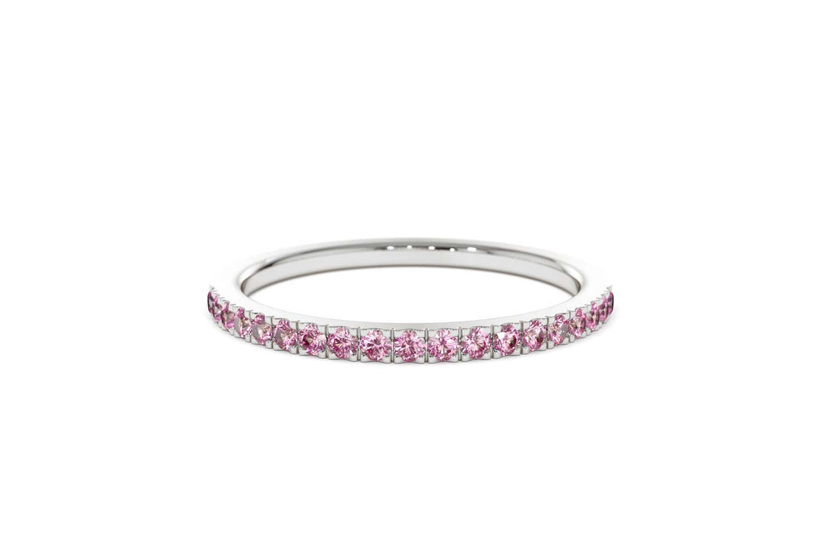 Half Eternity Pink Sapphire Ring in 14K Gold — view 7