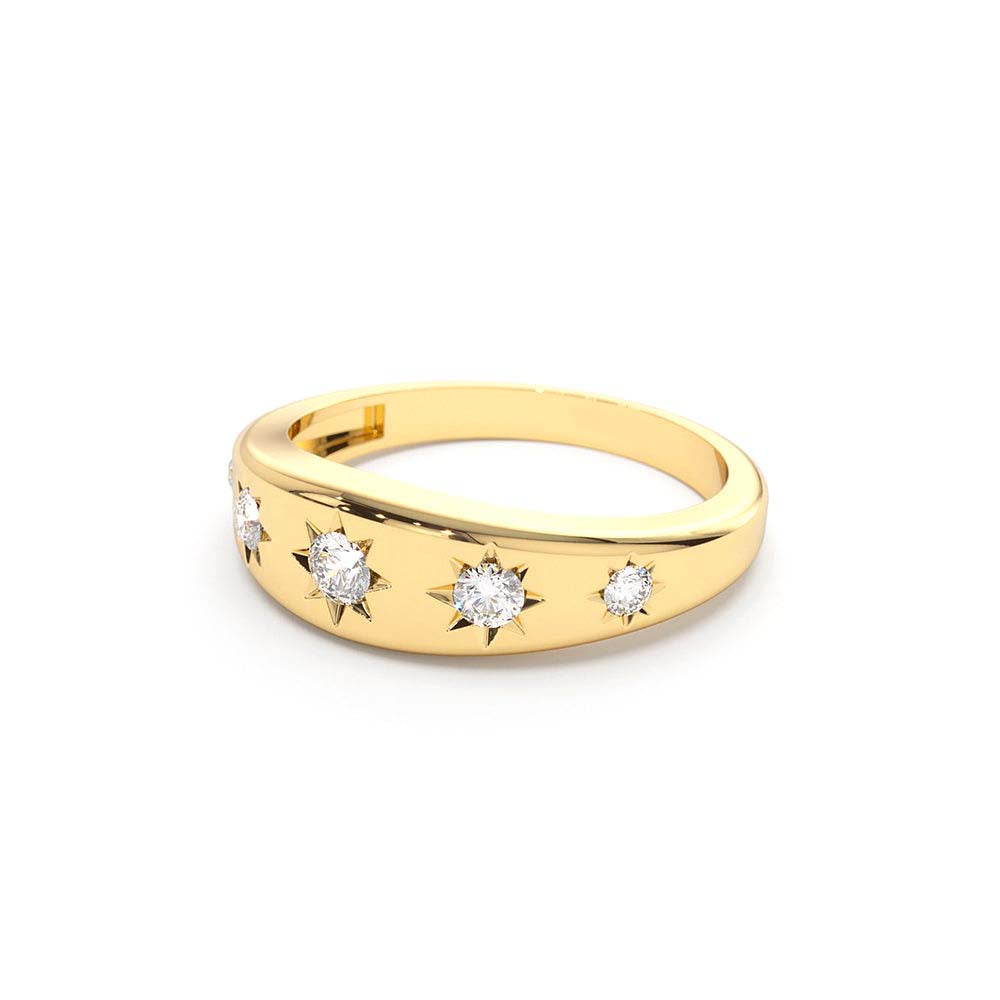 Star Setting Graduating Diamond Statement Ring in 14K Gold — view 2