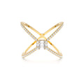 Baguette and Round Diamond Illusion Setting Statement Ring in 14K Gold — view 1