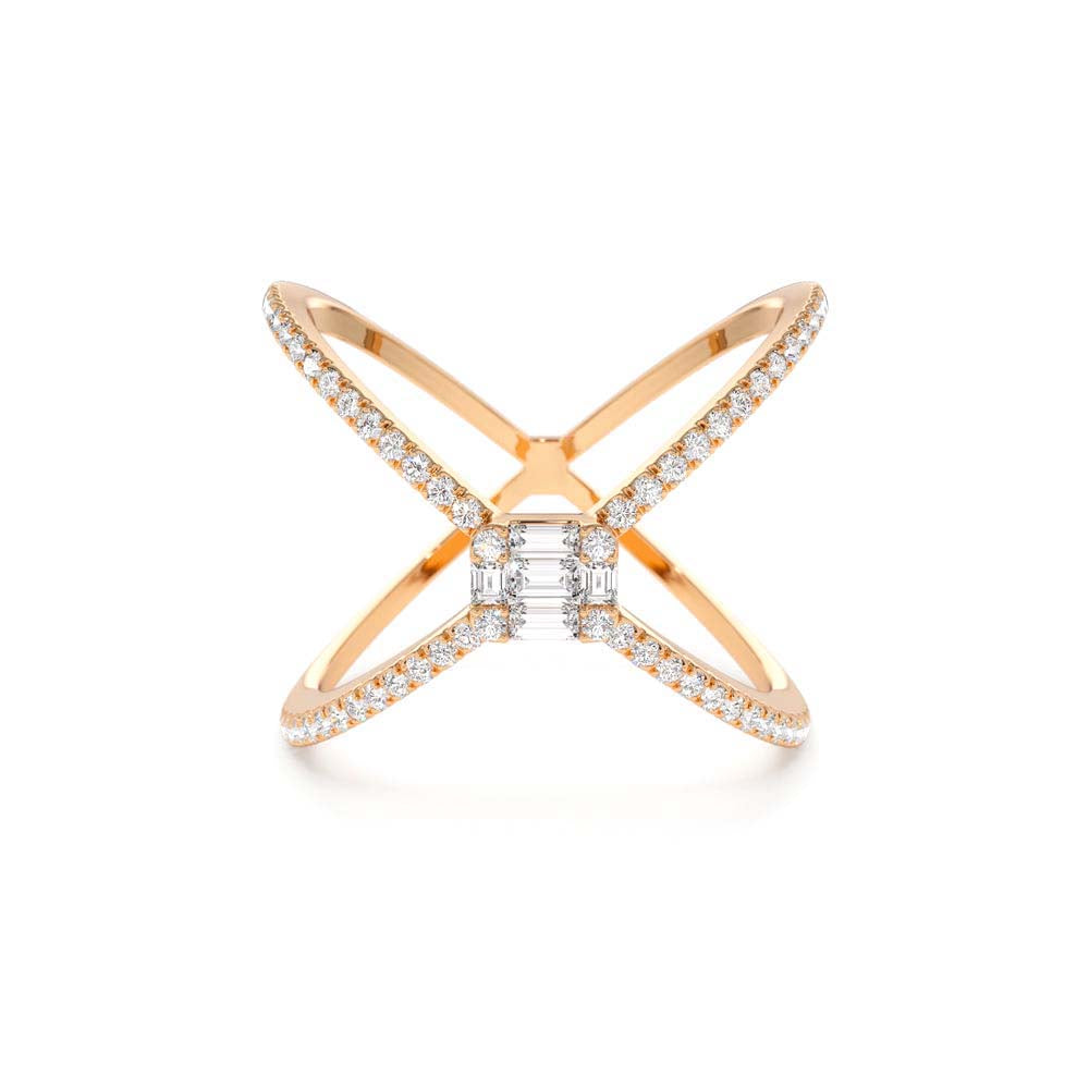 Baguette and Round Diamond Illusion Setting Statement Ring in 14K Gold — view 5
