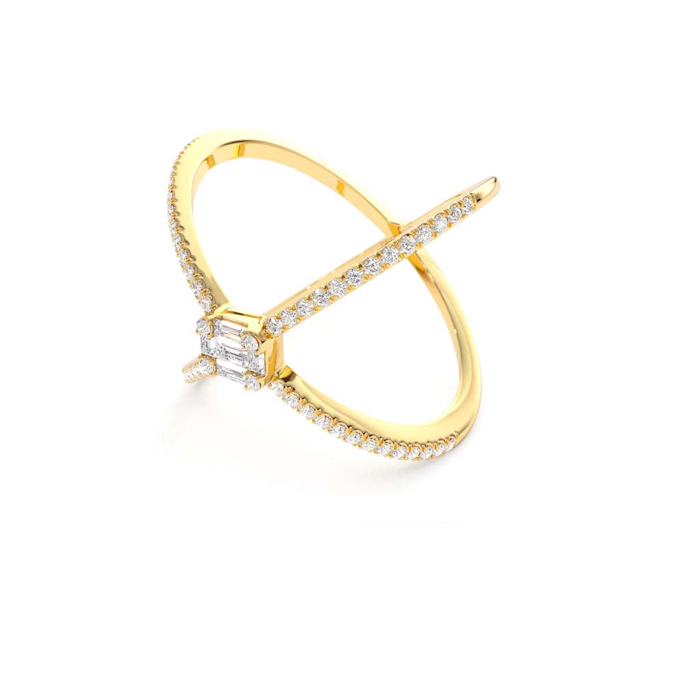 Baguette and Round Diamond Illusion Setting Statement Ring in 14K Gold — view 2