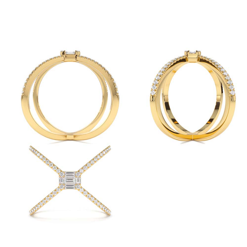 Baguette and Round Diamond Illusion Setting Statement Ring in 14K Gold — view 3