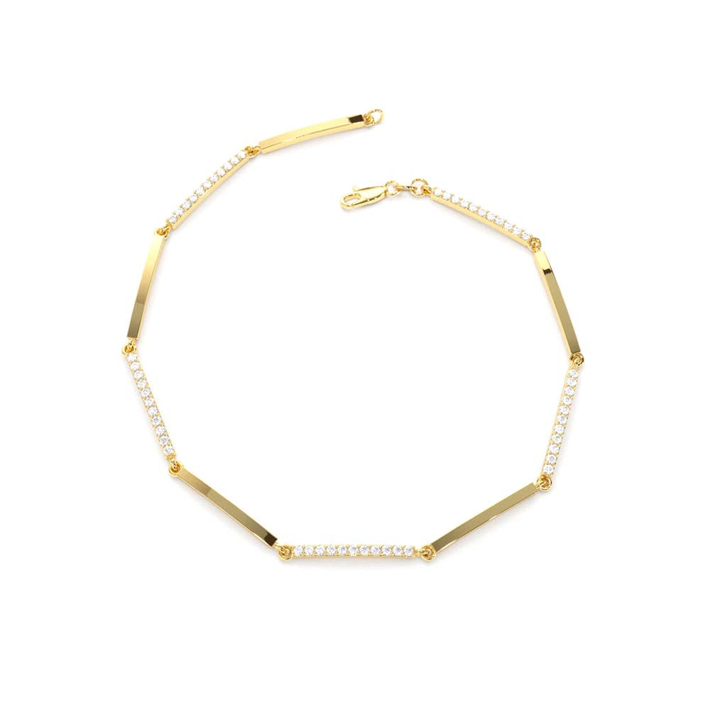 & Pave Diamond Bar Bracelet in 14K Gold — view 2