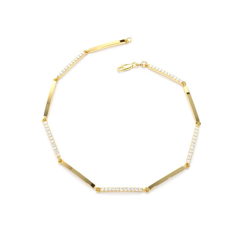 & Pave Diamond Bar Bracelet in 14K Gold — view 2
