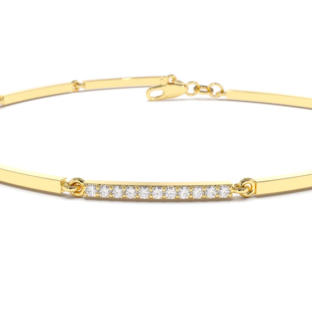 & Pave Diamond Bar Bracelet in 14K Gold — view 3