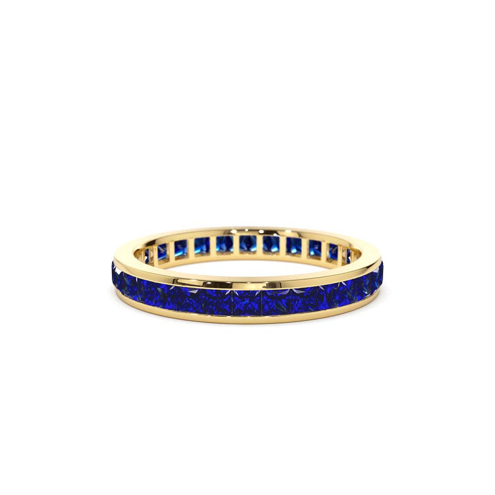 Full Eternity Princess Cut Sapphire Ring in 14K Gold — view 1