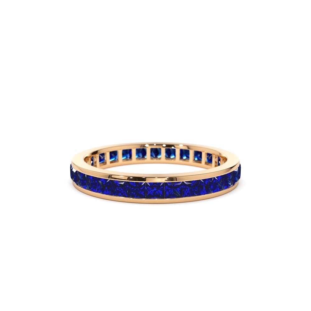 Full Eternity Princess Cut Sapphire Ring in 14K Gold — view 5