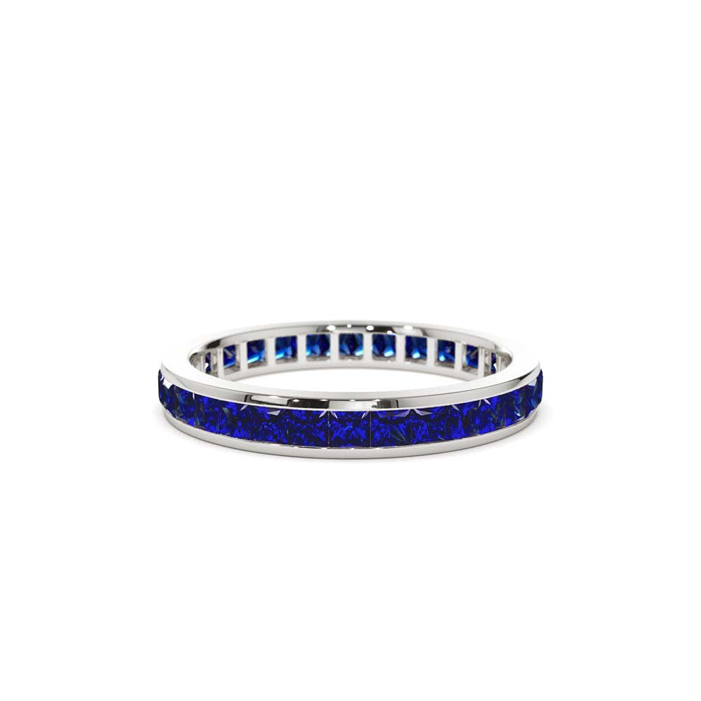 Full Eternity Princess Cut Sapphire Ring in 14K Gold — view 4