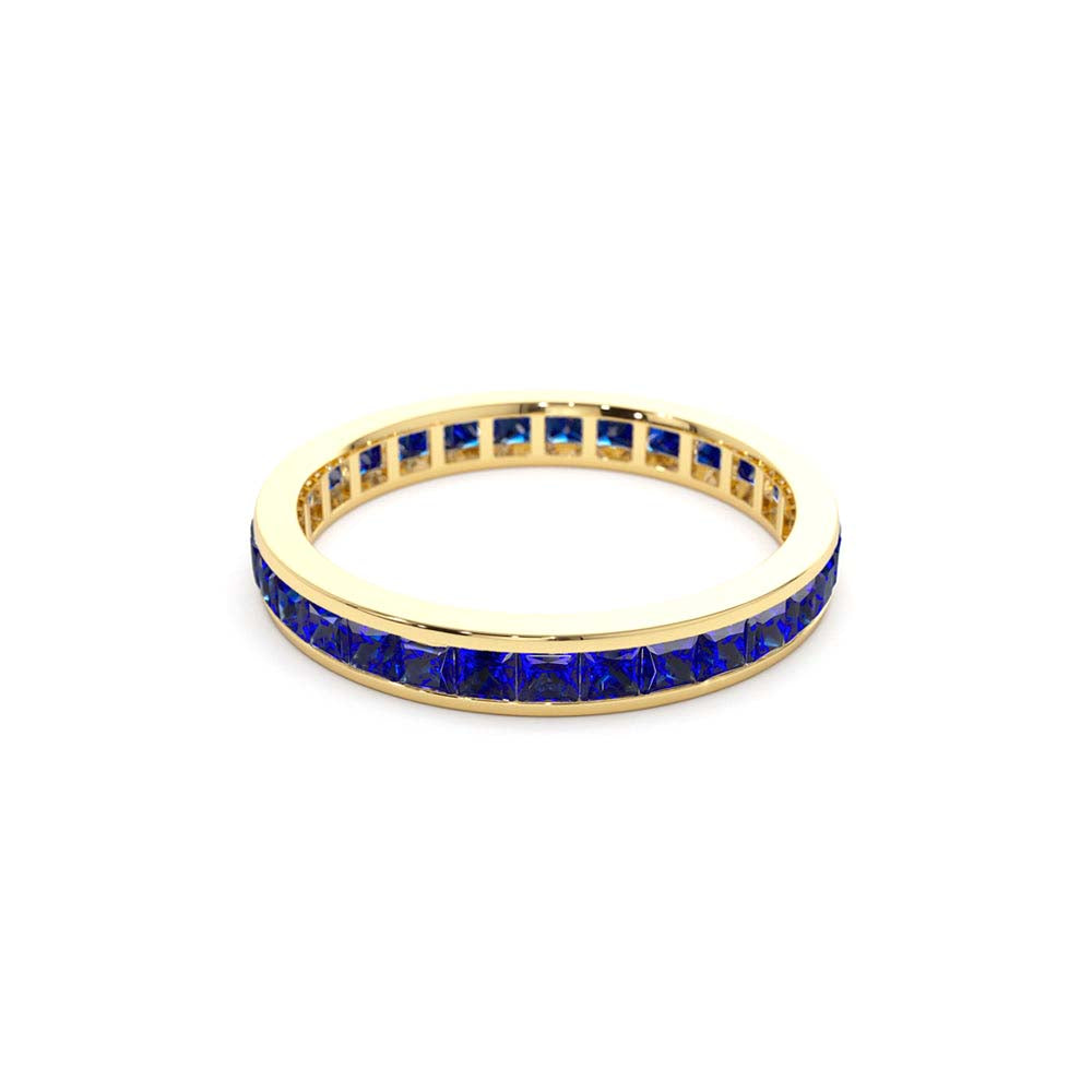 Full Eternity Princess Cut Sapphire Ring in 14K Gold — view 2