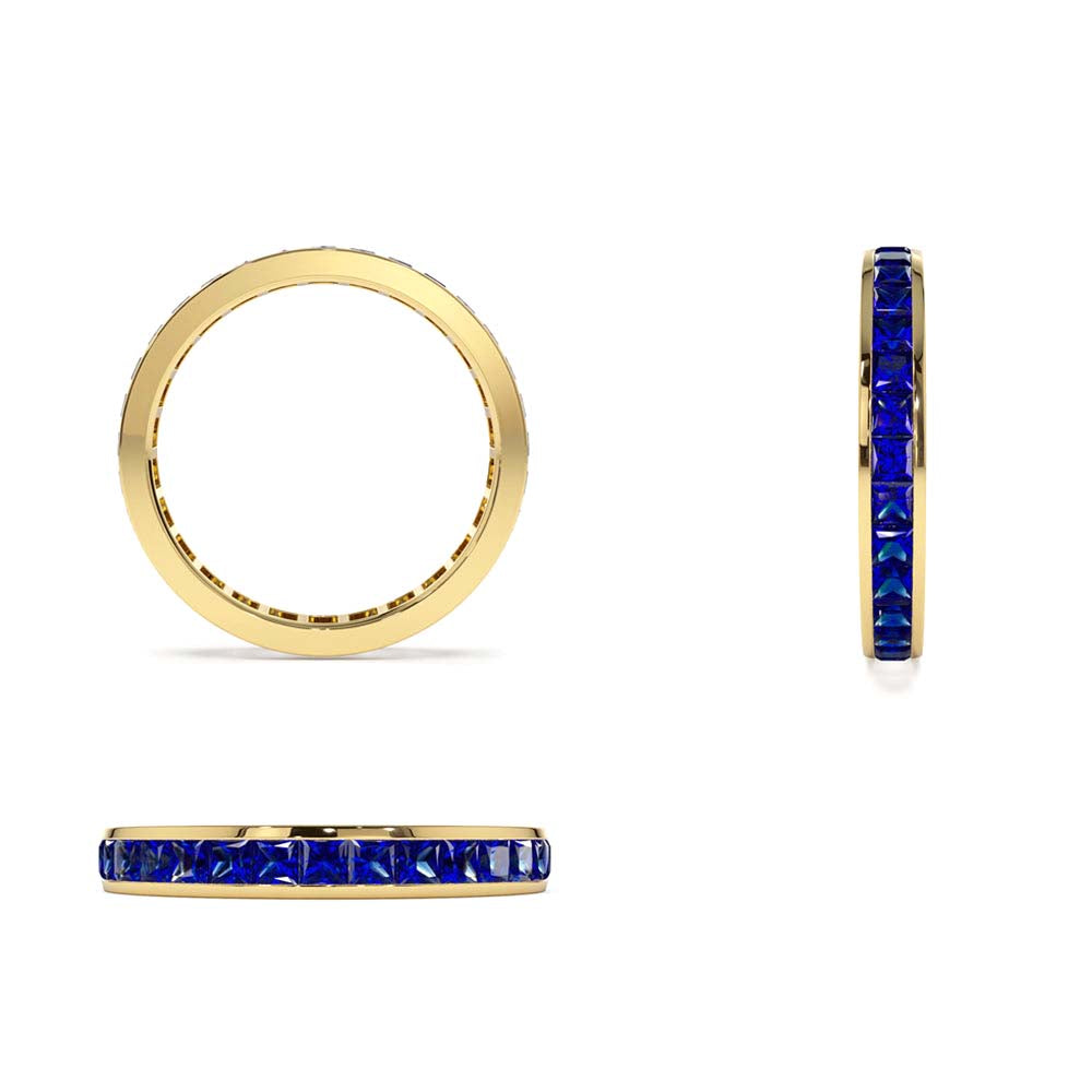 Full Eternity Princess Cut Sapphire Ring in 14K Gold — view 3