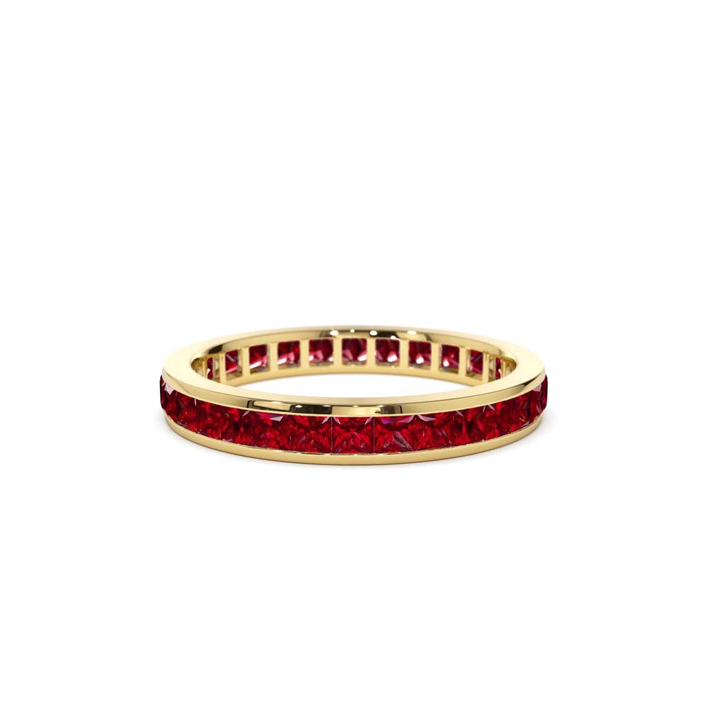 Full Eternity Princess Cut Ruby Ring in 14K Gold — view 1