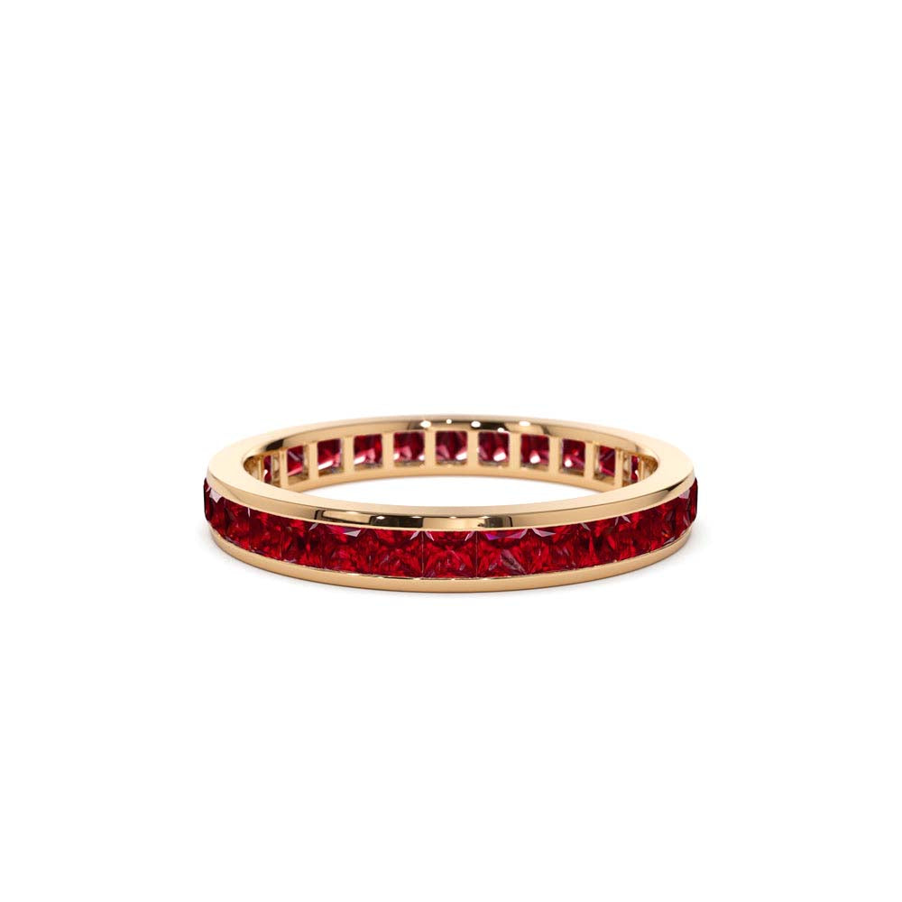 Full Eternity Princess Cut Ruby Ring in 14K Gold — view 4
