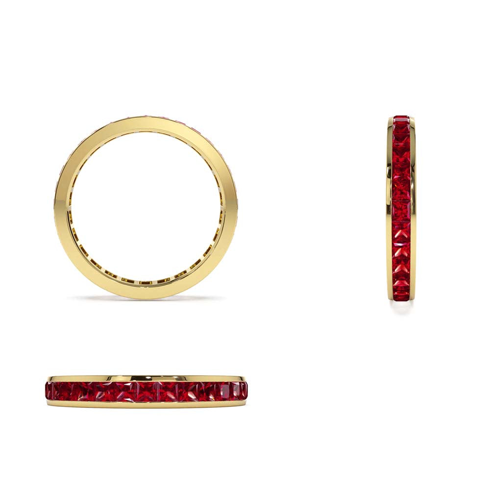 Full Eternity Princess Cut Ruby Ring in 14K Gold — view 2