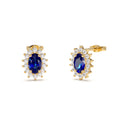 Oval Cut Blue Sapphire Earrings with Diamonds in 14K Gold — view 1