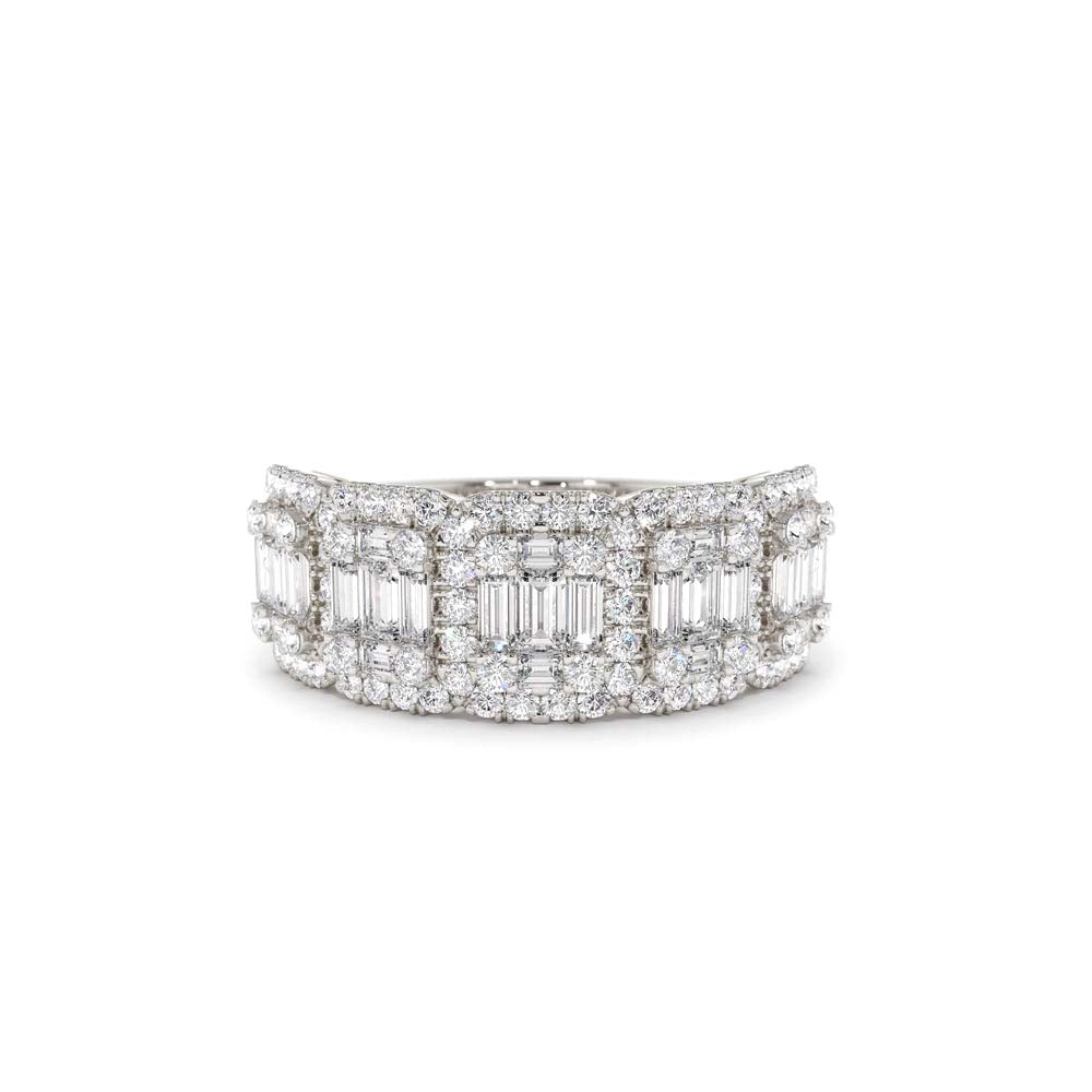 Baguette and Round Halo Diamond Ring in 14K Gold — view 4
