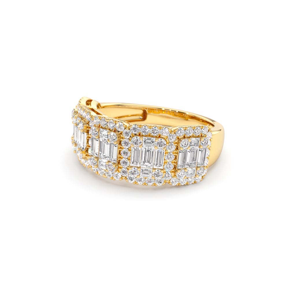 Baguette and Round Halo Diamond Ring in 14K Gold — view 2