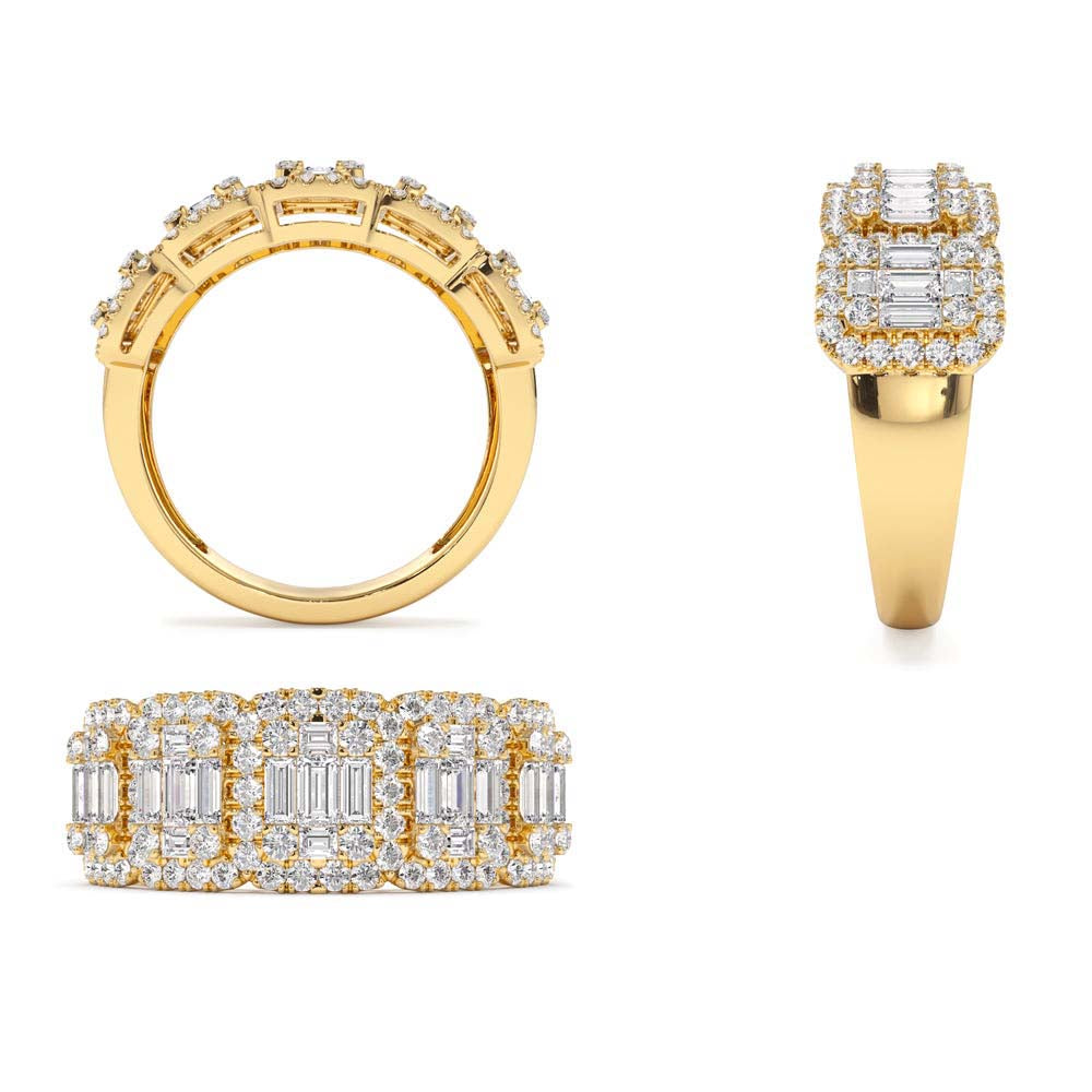 Baguette and Round Halo Diamond Ring in 14K Gold — view 3