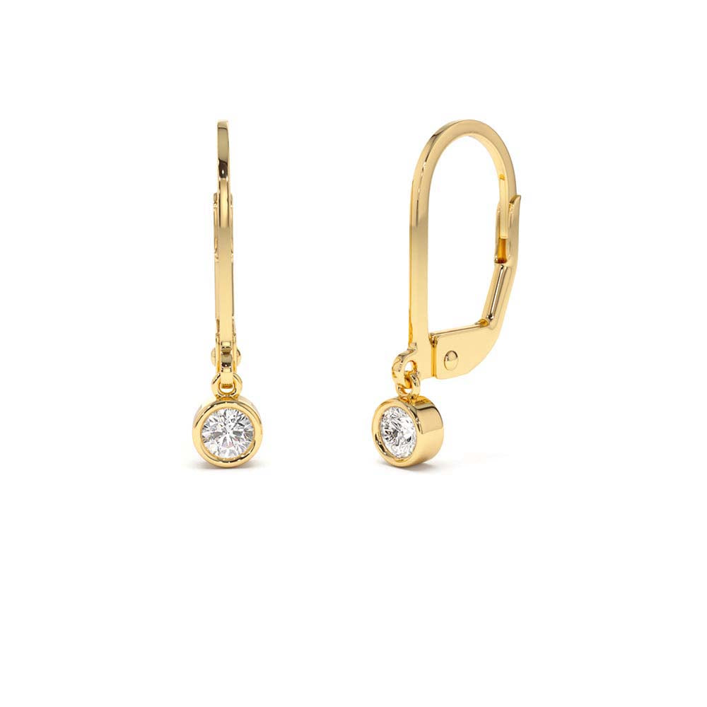 Lever Back Bezel Setting Diamond Earrings in 14K Gold — view 1