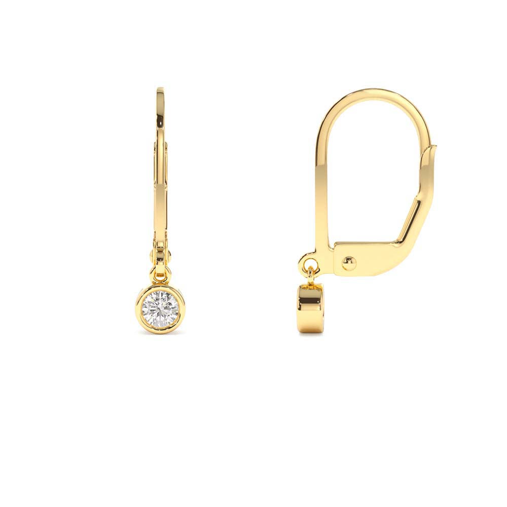 Lever Back Bezel Setting Diamond Earrings in 14K Gold — view 2