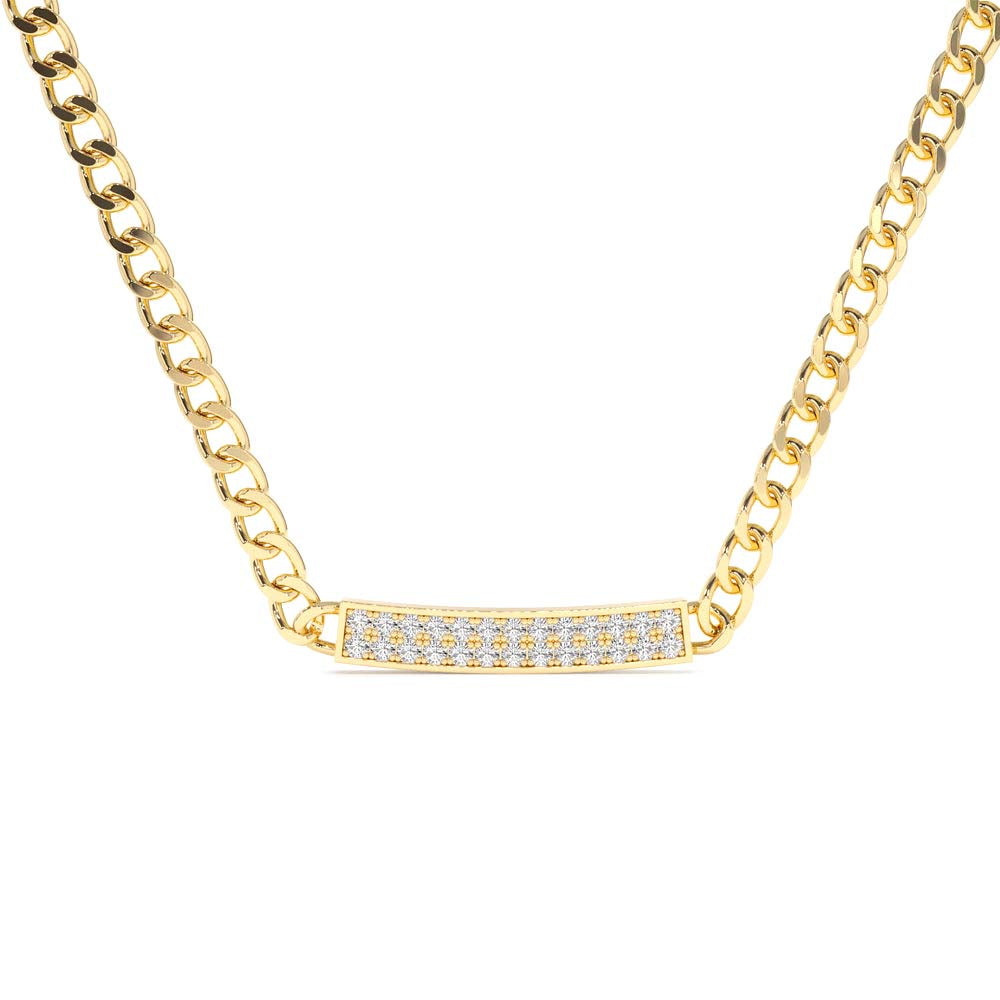 3MM Curb Link Diamond Pave Necklace in 14K Gold — view 1