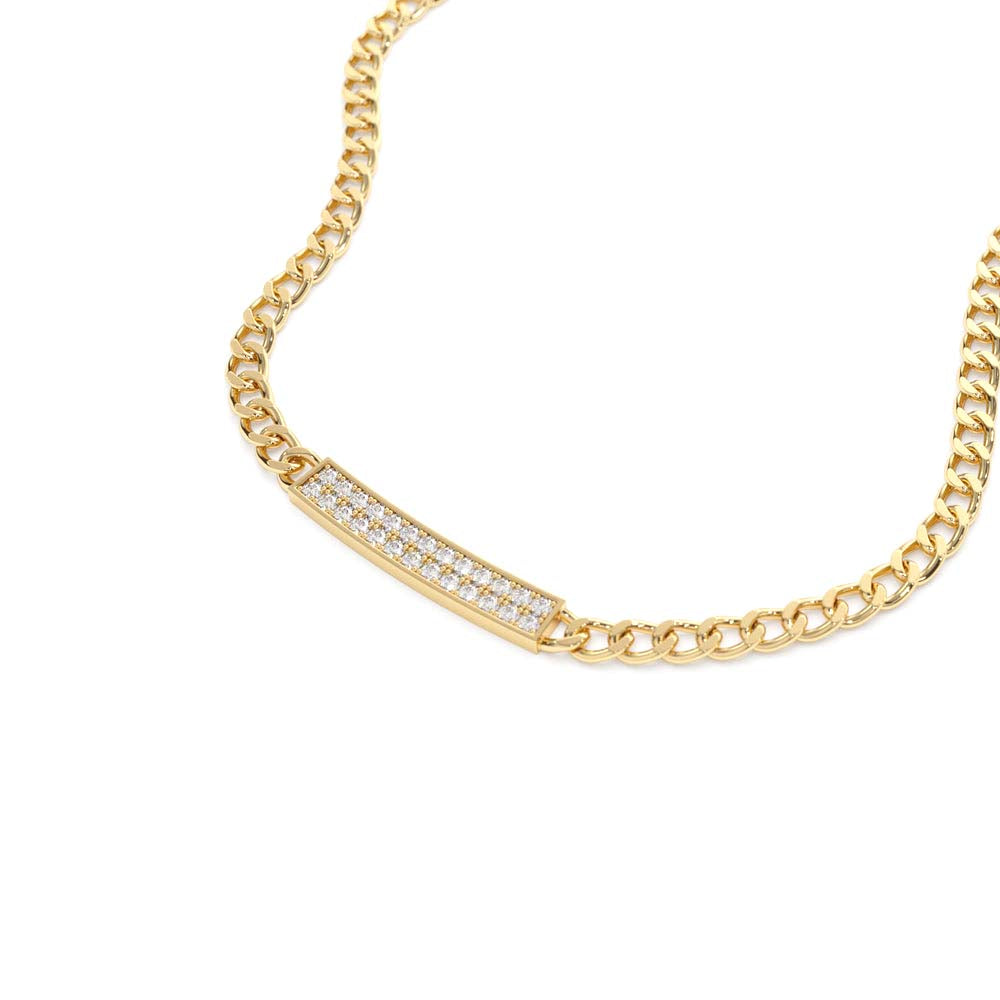 3MM Curb Link Diamond Pave Necklace in 14K Gold — view 2