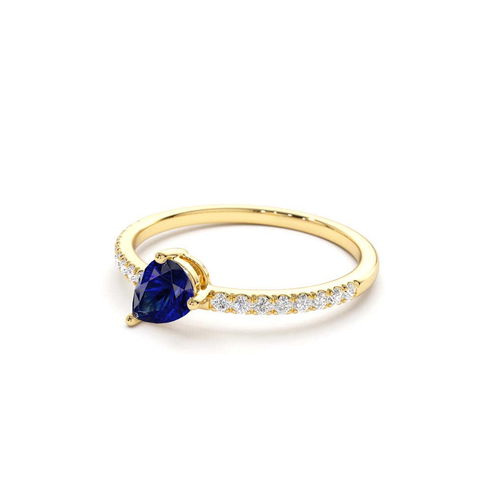 Slanted Pear Shape Sapphire Ring with Pave Diamonds in 14K Gold — view 2