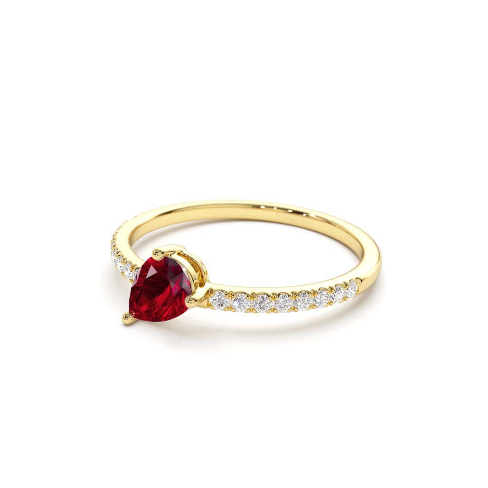 Slanted Pear Shape Ruby Ring with Pave Diamonds in 14K Gold — view 2
